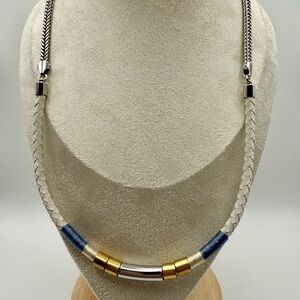 J. Crew Fishbone Chain Necklace with Braided Pleather, Thread and Metal Accents